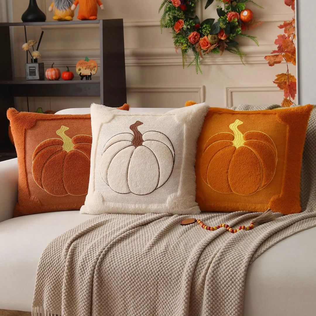 Allorry Fall Pillow Covers 18x18, 2 Pack, Beige Pumpkin Home Decor