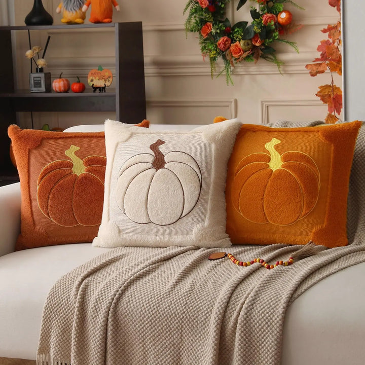 Allorry Fall Pillow Covers 18x18, 2 Pack, Beige Pumpkin Home Decor