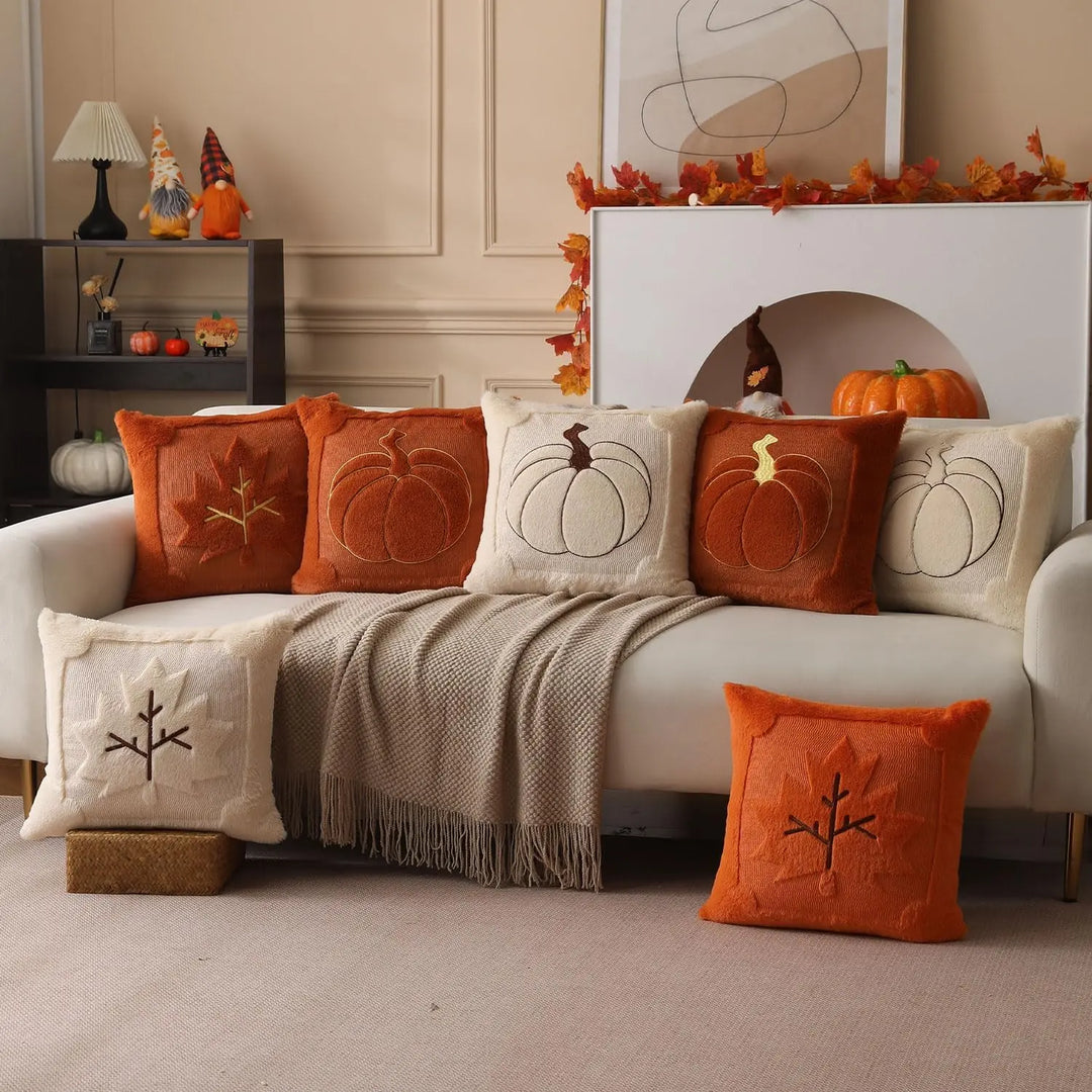 Allorry Fall Pillow Covers 18x18, 2 Pack, Beige Pumpkin Home Decor