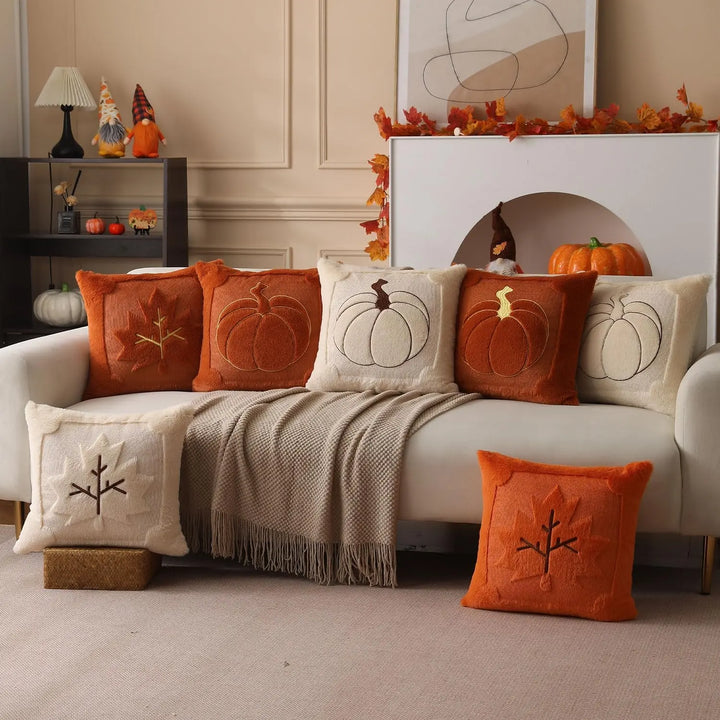 Allorry Fall Pillow Covers 18x18, 2 Pack, Beige Pumpkin Home Decor