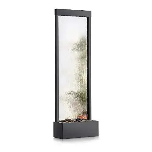 Alpine Mirror Waterfall Fountain with Stones and Light, 72" - Silver