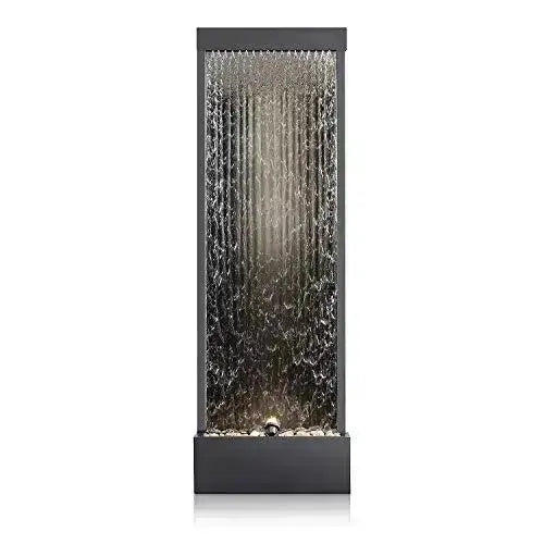 Alpine Mirror Waterfall Fountain with Stones and Light, 72" - Silver