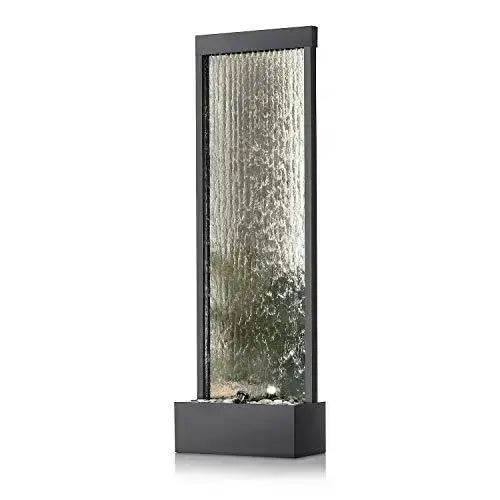 Alpine Mirror Waterfall Fountain with Stones and Light, 72" - Silver