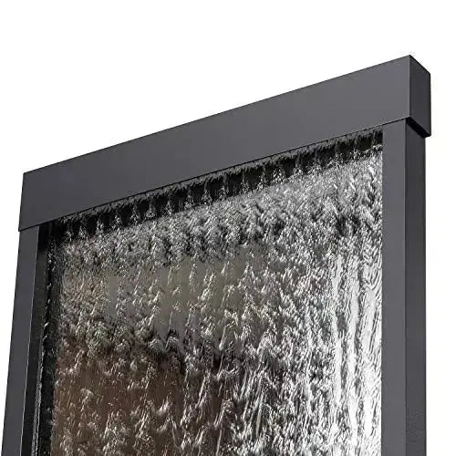 Alpine Mirror Waterfall Fountain with Stones and Light, 72" - Silver