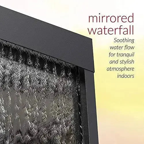 Alpine Mirror Waterfall Fountain with Stones and Light, 72" - Silver