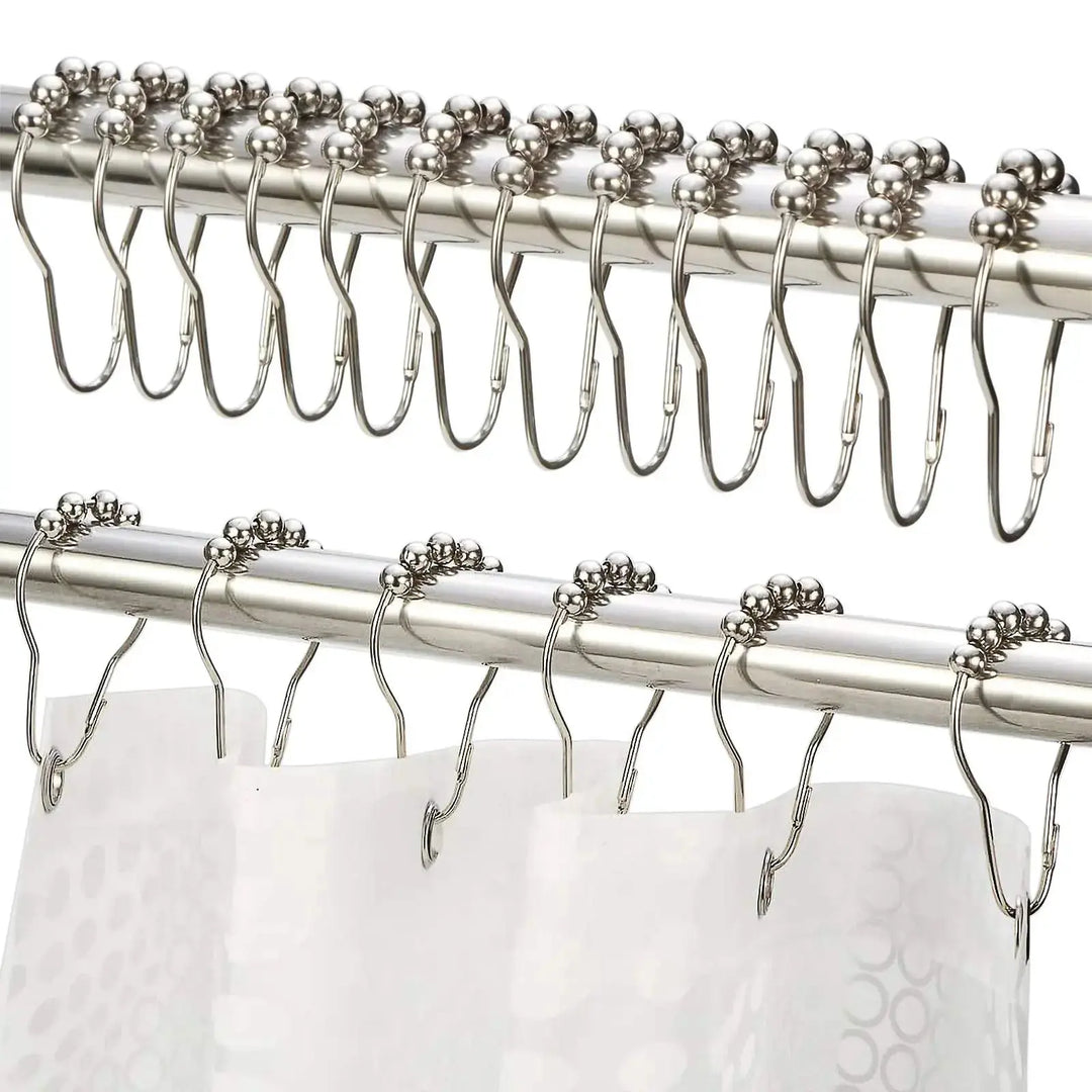 Amazer Shower Curtain Hooks, Decorative Rust Proof Stainless Steel Shower Curtain Hooks for Bathroom Shower Rods Set of 12, Polished Nickel 