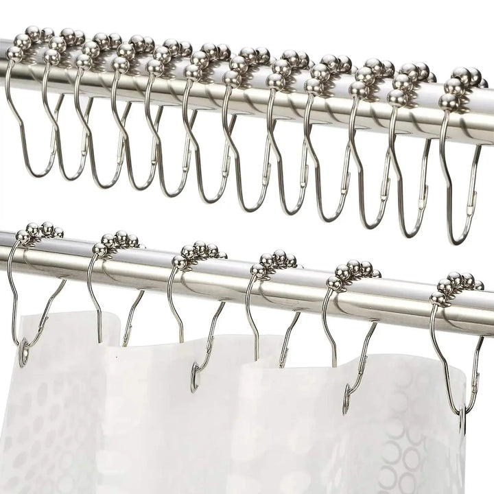 Amazer Shower Curtain Hooks, Decorative Rust Proof Stainless Steel Shower Curtain Hooks for Bathroom Shower Rods Set of 12, Polished Nickel 