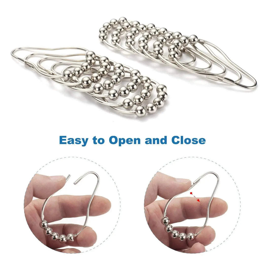 Amazer Shower Curtain Hooks, Decorative Rust Proof Stainless Steel Shower Curtain Hooks for Bathroom Shower Rods Set of 12, Polished Nickel 