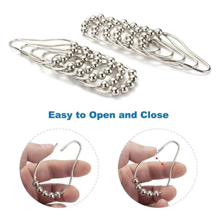 Amazer Shower Curtain Hooks, Decorative Rust Proof Stainless Steel Shower Curtain Hooks for Bathroom Shower Rods Set of 12, Polished Nickel 