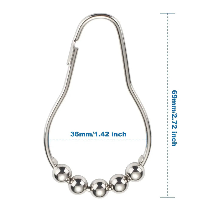 Amazer Shower Curtain Hooks, Decorative Rust Proof Stainless Steel Shower Curtain Hooks for Bathroom Shower Rods Set of 12, Polished Nickel 