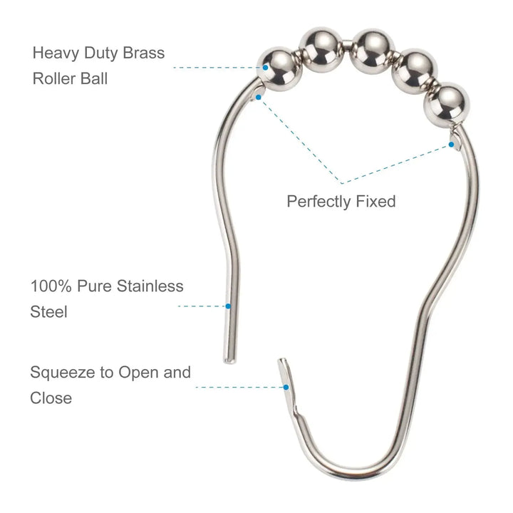 Amazer Shower Curtain Hooks, Decorative Rust Proof Stainless Steel Shower Curtain Hooks for Bathroom Shower Rods Set of 12, Polished Nickel 