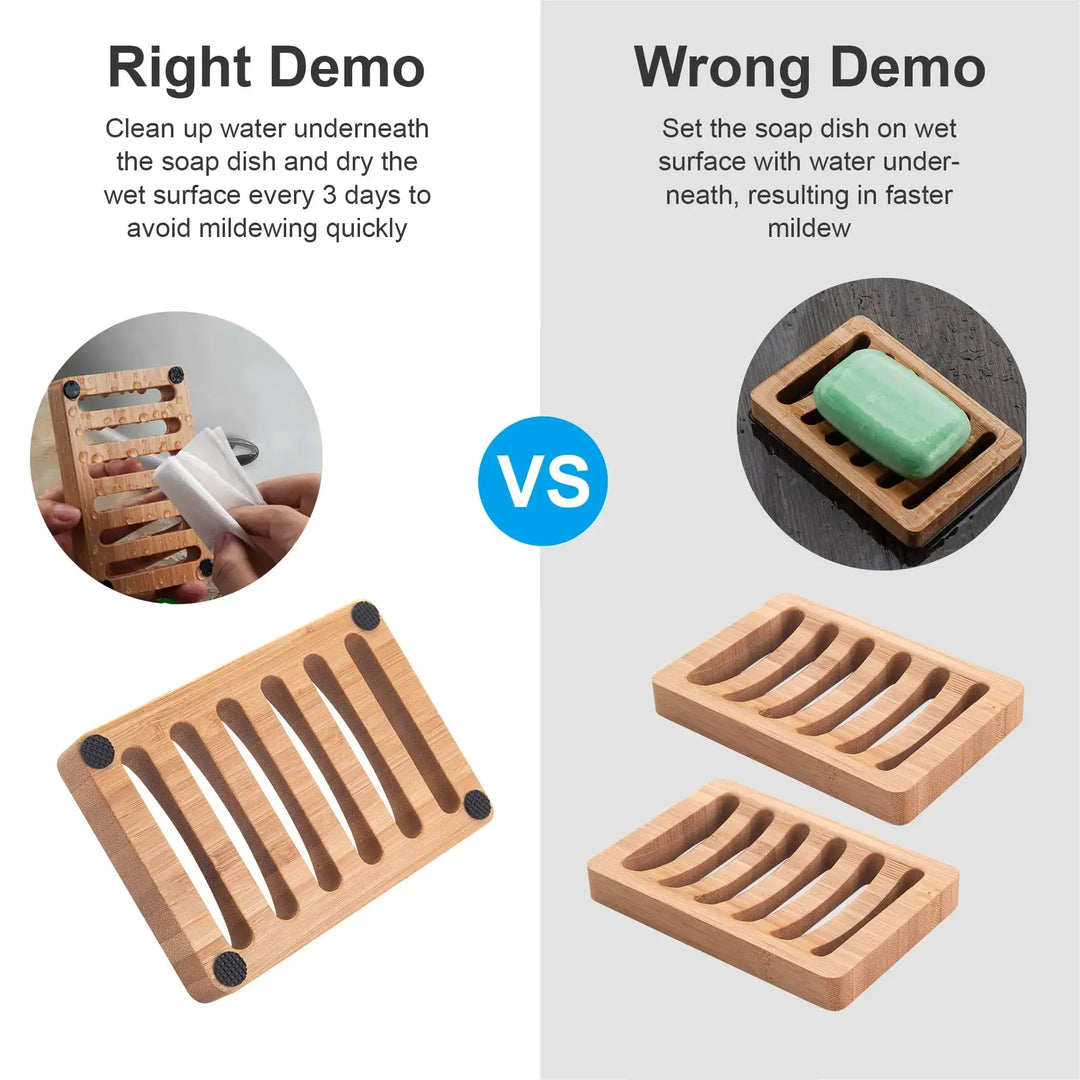 AmazerBath Soap Holder Soap Dish, Bamboo Soap Dish, 2 Pack Wood Soap Holder, Bar Soap Holder for Shower, Soap Tray Self Draining, Soap Saver for Shower, Bathroom, Kitchen(Natural Color) 