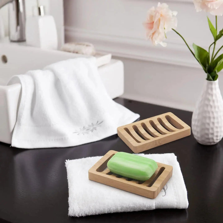 AmazerBath Soap Holder Soap Dish, Bamboo Soap Dish, 2 Pack Wood Soap Holder, Bar Soap Holder for Shower, Soap Tray Self Draining, Soap Saver for Shower, Bathroom, Kitchen(Natural Color) 