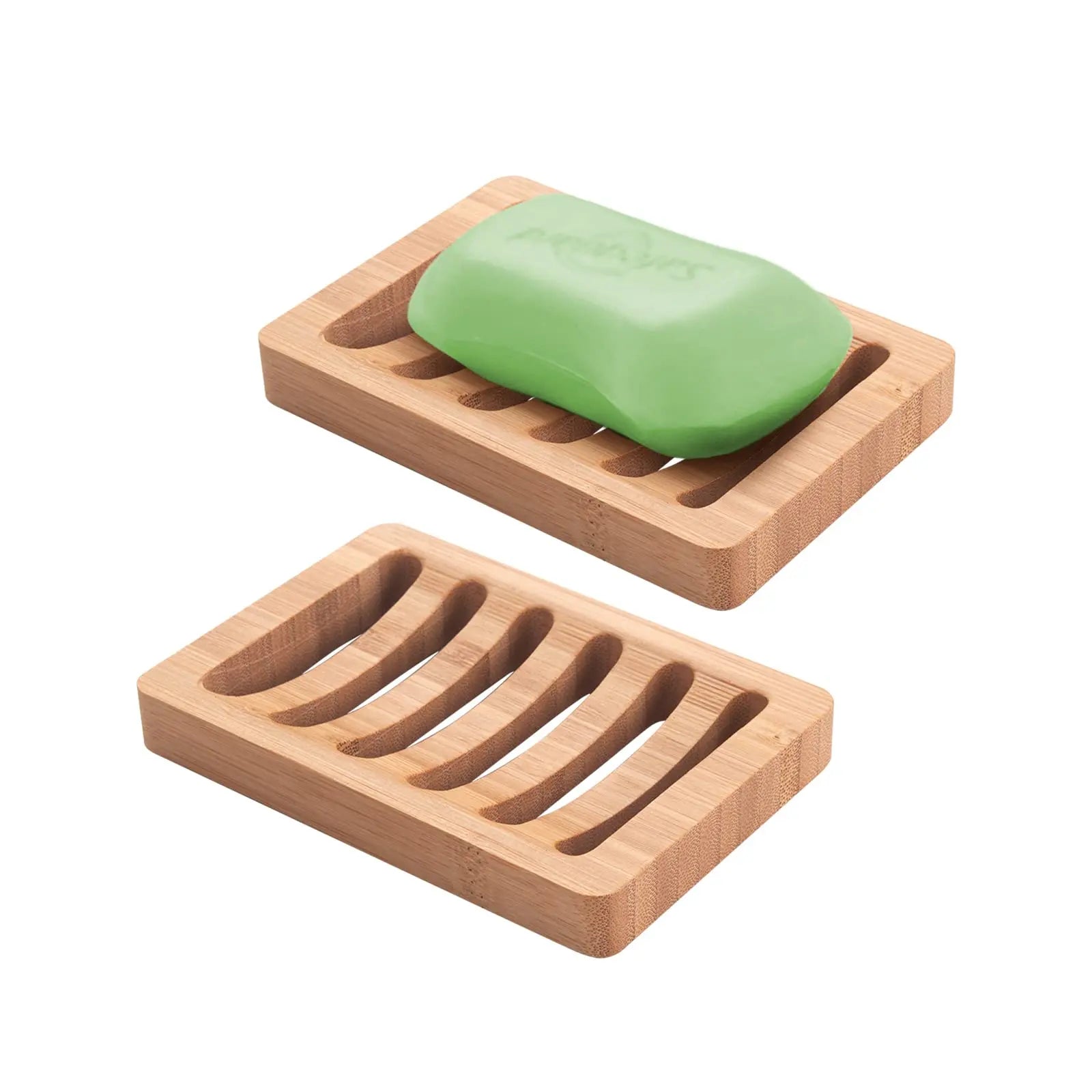 AmazerBath Soap Holder Soap Dish, Bamboo Soap Dish, 2 Pack Wood Soap Holder, Bar Soap Holder for Shower, Soap Tray Self Draining, Soap Saver for Shower, Bathroom, Kitchen(Natural Color) 
