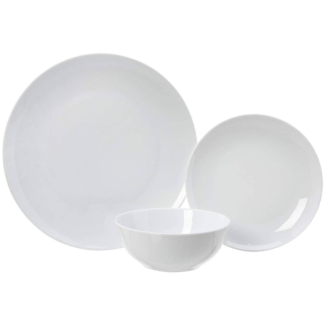 Amazon Basics 18-Piece Complete Kitchen Dinnerware Set, White Porcelain Coupe
