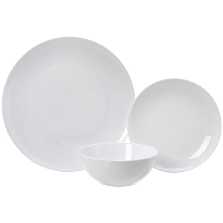 Amazon Basics 18-Piece Complete Kitchen Dinnerware Set, White Porcelain Coupe