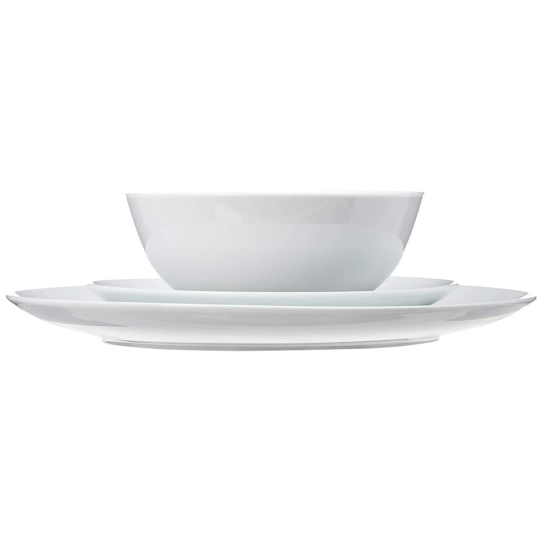 Amazon Basics 18-Piece Complete Kitchen Dinnerware Set, White Porcelain Coupe