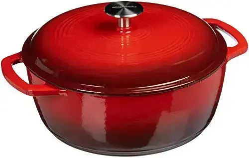 Amazon Basics Cast Iron Covered Dutch Oven, 7.3 Quart - Red