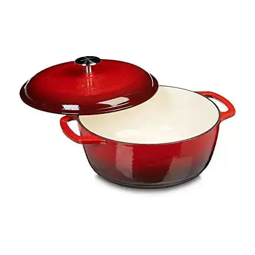 Amazon Basics Cast Iron Covered Dutch Oven, 7.3 Quart - Red