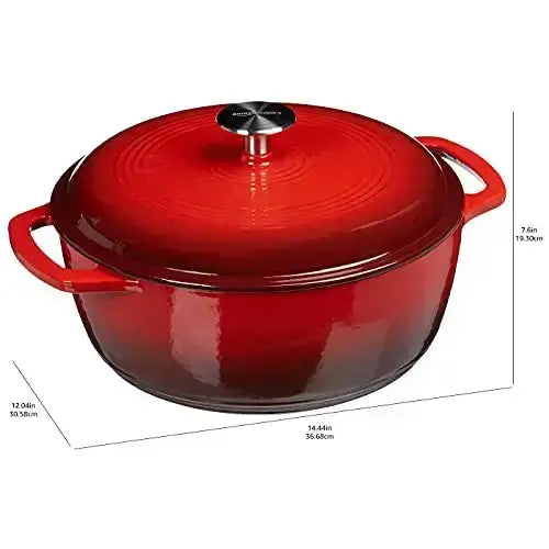 Amazon Basics Cast Iron Covered Dutch Oven, 7.3 Quart - Red