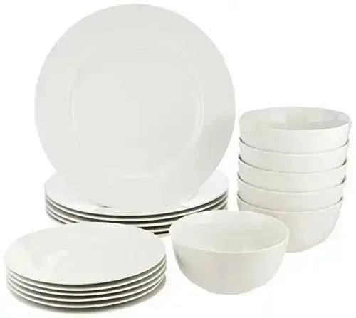 Amazon Basics Dinnerware Set, 18-PC, Serves 6 - White