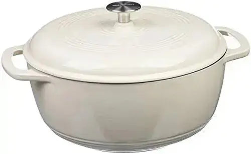 Amazon Basics Enameled Cast Iron Covered Dutch Oven, 7.3-Quart - White