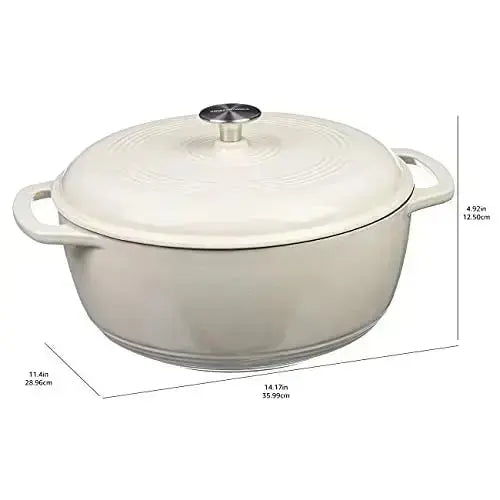 Amazon Basics Enameled Cast Iron Covered Dutch Oven, 7.3-Quart - White