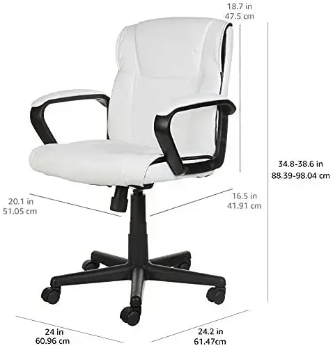 Amazon Basics Padded Office Chair with Armrests, Swivel - White Amazon Basics