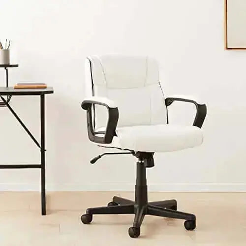 Amazon Basics Padded Office Chair with Armrests, Swivel - White Amazon Basics