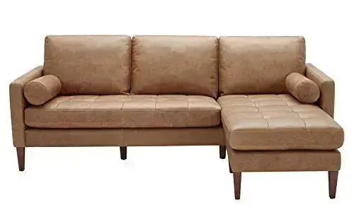 Amazon Brand Rivet Aiden Mid Century Reversible Sectional - Cognac Leather