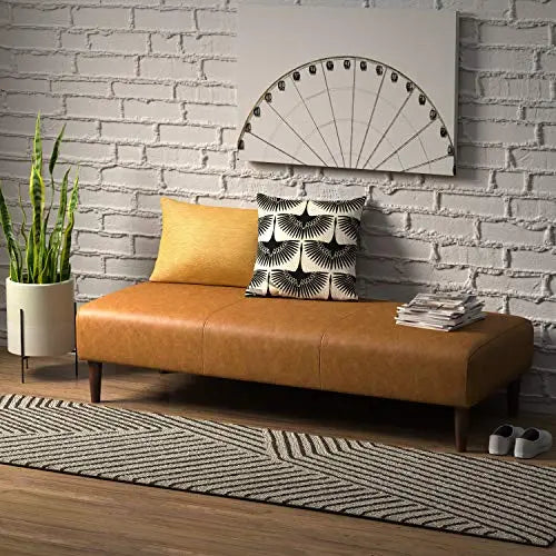 Amazon Brand  Rivet Ava Mid-Century Modern Leather Ottoman Bench - Caramel Rivet