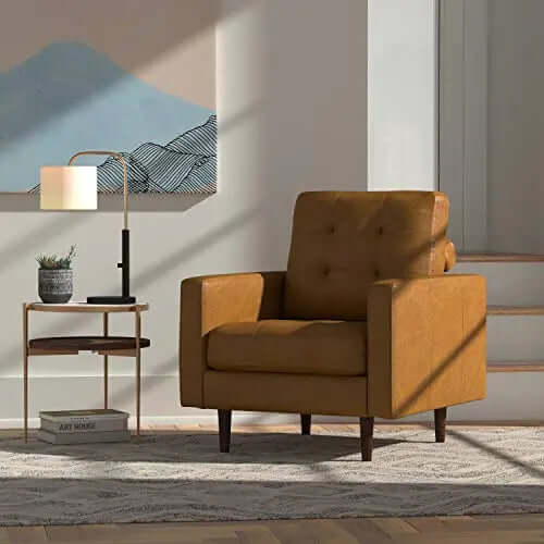 Amazon Brand Rivet Cove Mid-Century Modern Tufted Leather Accent Chair - Caramel Rivet
