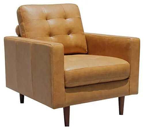 Amazon Brand Rivet Cove Mid-Century Modern Tufted Leather Accent Chair - Caramel Rivet