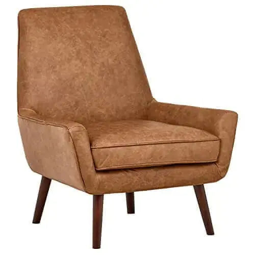 Amazon Brand Rivet Jamie Leather Mid-Century Modern Low Arm Accent Chair - Cognac Rivet