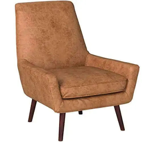 Amazon Brand Rivet Jamie Leather Mid-Century Modern Low Arm Accent Chair - Cognac Rivet