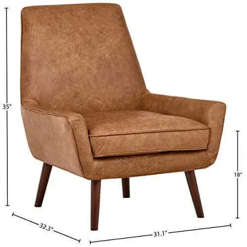 Amazon Brand Rivet Jamie Leather Mid-Century Modern Low Arm Accent Chair - Cognac Rivet