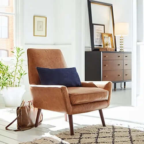 Amazon Brand Rivet Jamie Leather Mid-Century Modern Low Arm Accent Chair - Cognac Rivet
