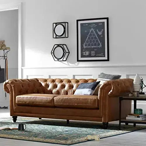 Amazon Brand Stone and Beam Leather Sofa, Bradbury Chesterfield - Cognac