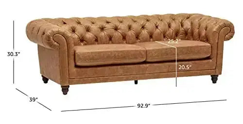 Amazon Brand Stone and Beam Leather Sofa, Bradbury Chesterfield - Cognac