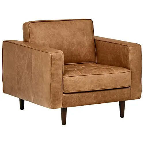 Amazon Brand  Rivet Aiden Mid-Century Modern Tufted Leather Accent Chair - Cognac Leather Rivet