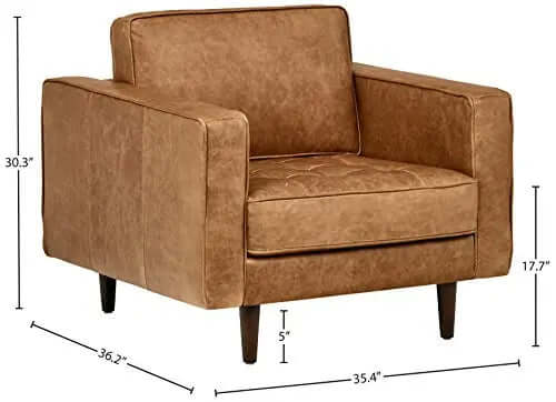 Amazon Brand  Rivet Aiden Mid-Century Modern Tufted Leather Accent Chair - Cognac Leather Rivet