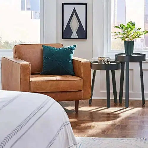 Rivet Aiden Mid-Century Leather Accent Chair - Cognac
