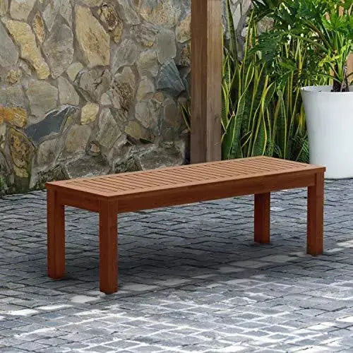 Amazonia Aster Backless Patio Bench, Eucalyptus Wood - Brown