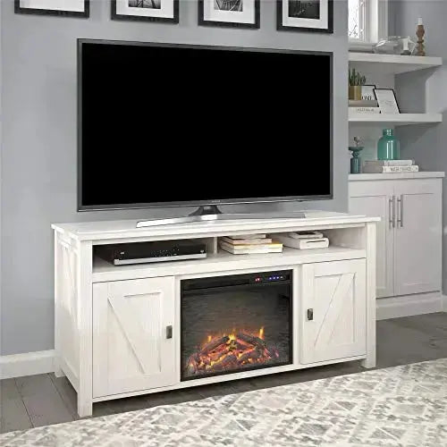 Ameriwood Home Farmington Electric Fireplace TV Stand, 60" Console - Ivory Pine