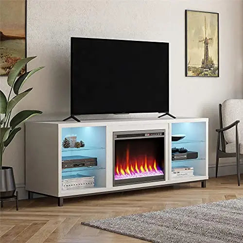 Ameriwood Home Lumina Deluxe Fireplace TV Stand for TVs up to 70" - White Plaster Ameriwood Home