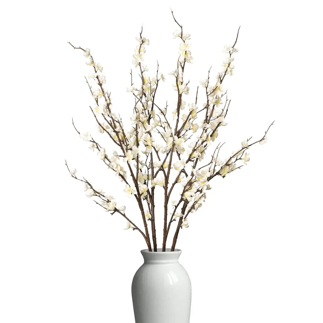 Ammyoo 4Pcs Cherry Blossom Branches Artificial Flowers for Spring Summer Indoor Decoration,Faux Long Stem Artificial Flowers for Wedding Home Office Bedroom Party Table Centerpieces Decor(White)