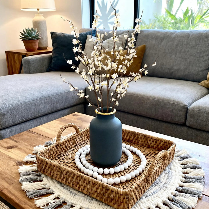 Ammyoo 4Pcs Cherry Blossom Branches Artificial Flowers for Spring Summer Indoor Decoration,Faux Long Stem Artificial Flowers for Wedding Home Office Bedroom Party Table Centerpieces Decor(White)