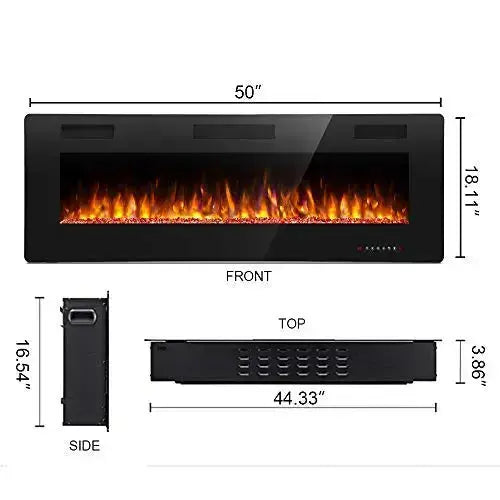 Antarctic Star Electric Fireplace, 50", In-Wall Recessed Mounted - Black