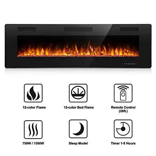 Antarctic Star Electric Fireplace, 50", In-Wall Recessed Mounted - Black