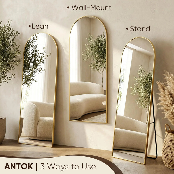 Antok 58" x19" Arched Full Length Mirror, Floor Mirror with Stand, Gold
